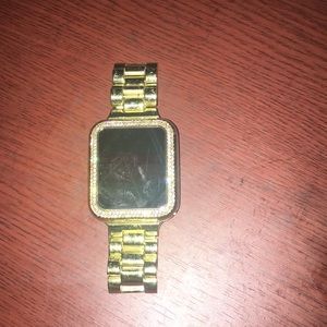 Square face man watch Digital Gold tone